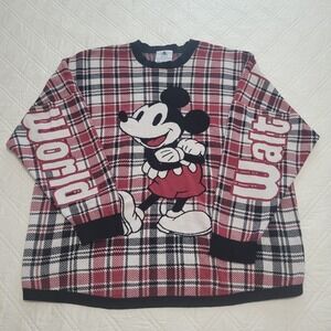 Walt Disney World Spirit Jersey Adult Size 2XL Mickey Mouse Plaid Knit Sweater